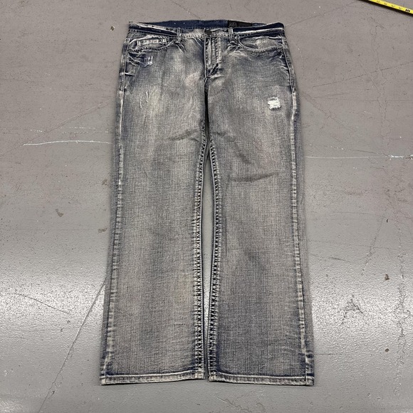 Axel Treadwell Jeans Mens 38x32 Gray Med Wash Relaxed Straight Distressed - Picture 4 of 12
